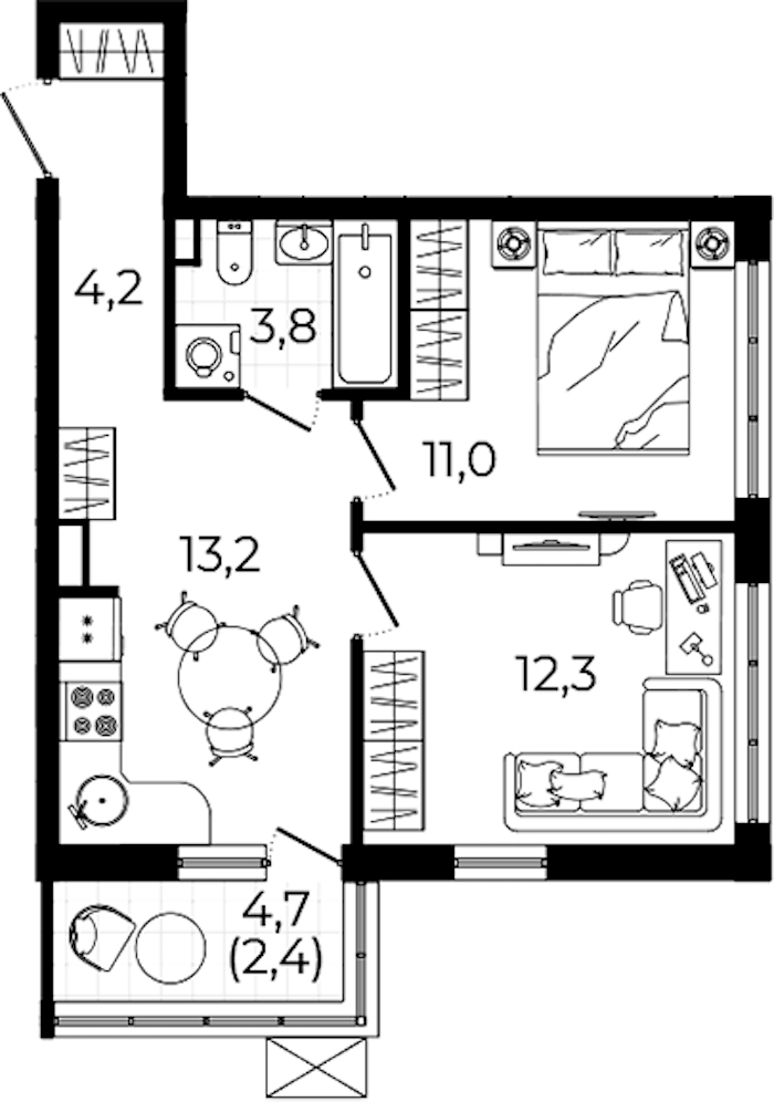 2-комнатная квартира 46.9 м², 7/12 эт., ЖК «А101 Всеволожск»